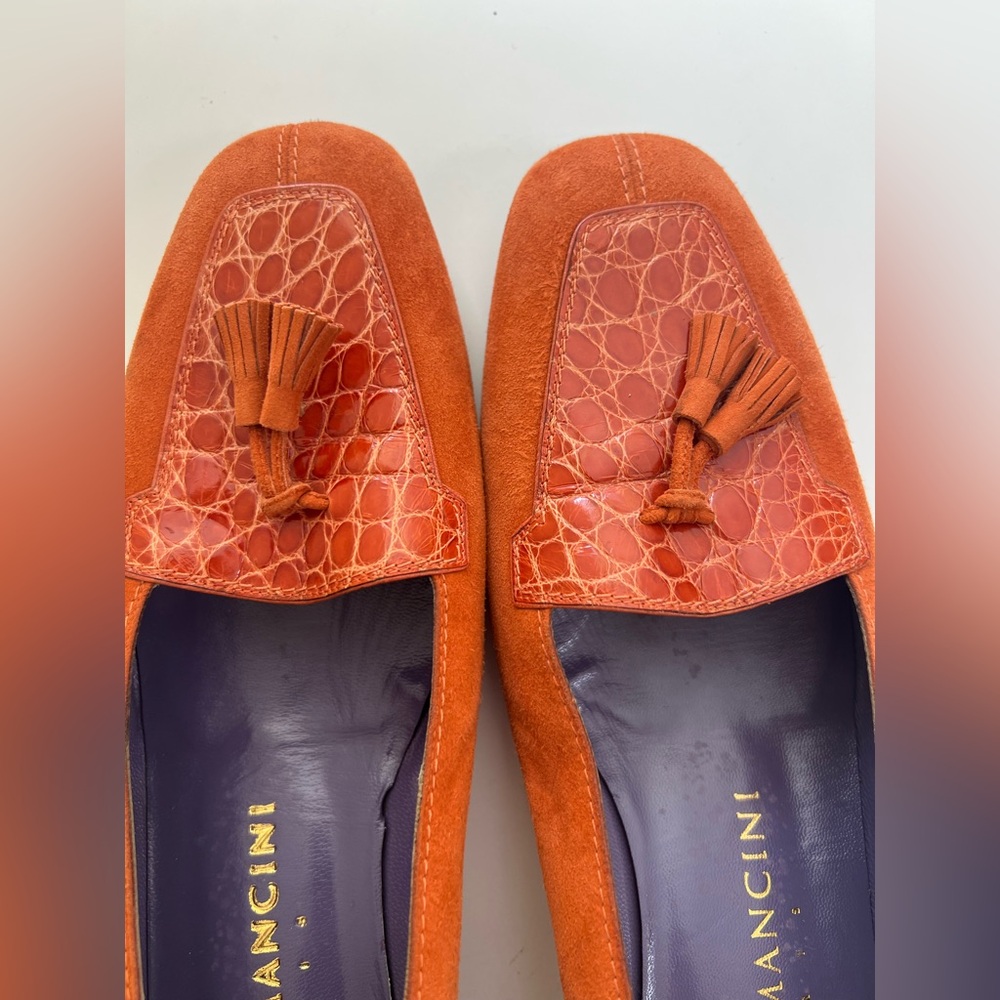 Rene Mancini Paris Orange Suede Women's Loafers - Picture 4 of 11